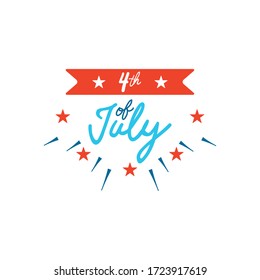 Usa 4th of july design with decorative stars and ribbon over white background, flat style, vector illustration