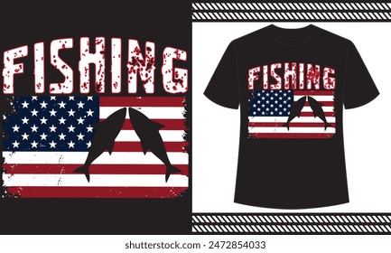 usa 4th of july fishing black and white t shirt