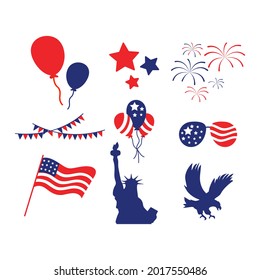 Usa 4th july icon design set bundle template isolated