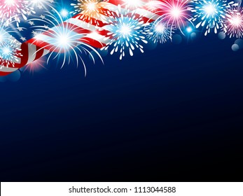 USA 4th of july independence day design of american flag with fireworks vector illustration