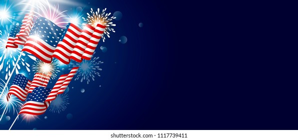 USA 4th Of July Independence Day Design Of American Flag With Fireworks Vector Illustration