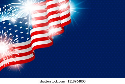 USA 4th of july independence day design of american flag with fireworks vector illustration