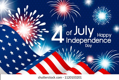 USA 4th of july independence day design of american flag with fireworks vector illustration