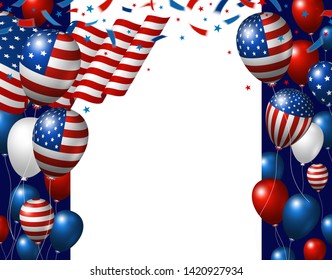 USA 4th of july independence day banner design of American flag and balloons with copy space vector illustration