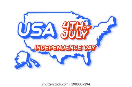 USA 4th of july independence day with map and USA national color 3D shape of US state Vector Illustration