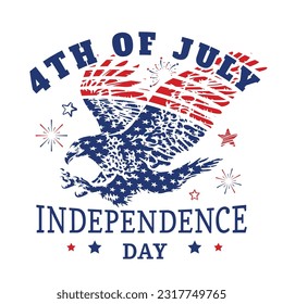 USA 4th of july independence day grunge american greeting illustration with eagle and typography for t-shirt, banner, poster, etc. Vector illustration.