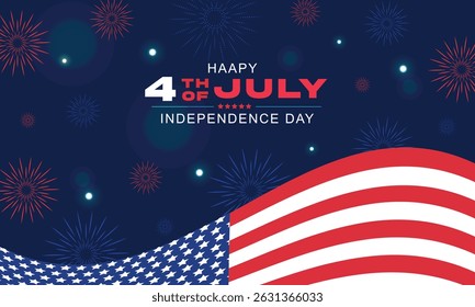 USA 4th of July Independence Day design of American flag with fireworks