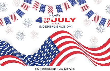 USA 4th of July Independence Day design of American flag with fireworks
