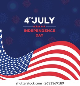 USA 4th of July Independence Day design of American flag with fireworks