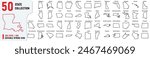 USA 50 editable stroke icon, also includes New York, Pennsylvania, Rhode Island, South Carolina, South Dakota, Tennessee, Texas, Vector outline of 50 states with their names 