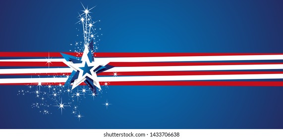 USA abrstract flag line design firework stars blue vector banner