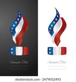 USA abstract 3D wavy flag ribbon for fashion and industry labels. USA 3D torch flame strip label sticker icon vector