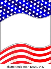 USA abstract flag wave border with empty space for text.