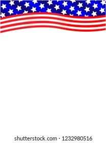 USA abstract flag wave border frame with empty space for text.