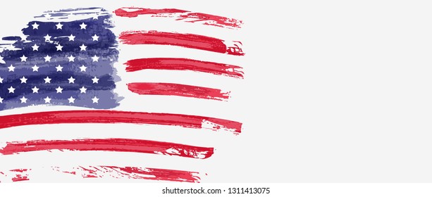 USA abstract grunge painted flag horizontal banner. Template for United States of America national holiday banner, greeting card, invitation, poster, flyer, etc. 