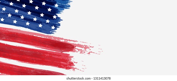 USA abstract grunge painted flag horizontal banner. Template for United States of America national holiday banner, greeting card, invitation, poster, flyer, etc. 