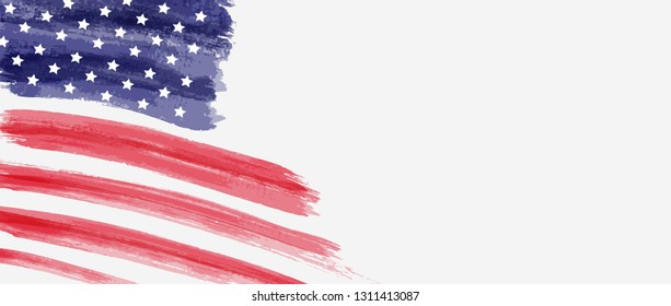 USA abstract grunge painted flag horizontal banner. Template for United States of America national holiday banner, greeting card, invitation, poster, flyer, etc. 