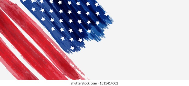 USA abstract grunge painted flag horizontal banner. Template for United States of America national holiday banner, greeting card, invitation, poster, flyer, etc. 