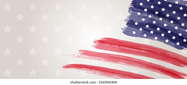 USA abstract grunge painted flag banner. Template for United States of America national holiday banner, greeting card, invitation, poster, flyer, etc. 