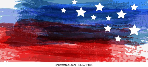 USA abstract grunge painted flag horizontal banner. Template for United States of America national holiday banner, greeting card, invitation, poster, flyer, etc. 