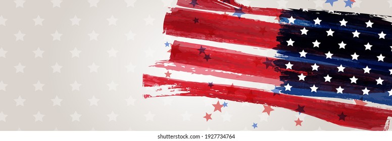 USA abstract grunge painted flag banner. Template for United States of America national holiday banner, greeting card, invitation etc. Grungy painted flag with abstract stars decoration.