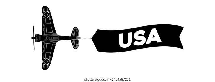 USA-Werbe-Banner ist an das Flugzeug angeschlossen