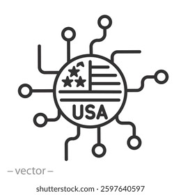 usa ai icon, artificial intelligence united states, ai chip, thin line symbol on white background - editable stroke vector illustration