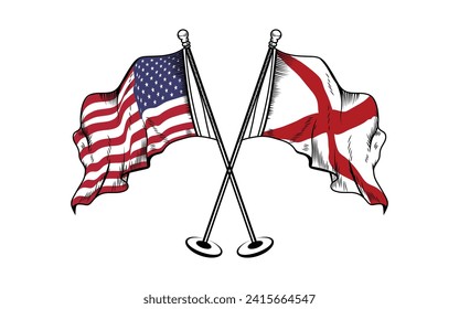 USA und Alabama Flaggenvektor. Vektorflagge der USA und Alabama.