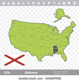 USA Alabama state map and flag vector image