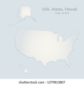 USA with Alaska and Hawaii map blue white paper 3D vector