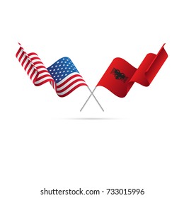 USA and Albania flags. Vector illustration.
