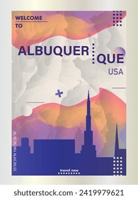 USA Albuquerque city poster with abstract skyline, cityscape, landmark and attraction. US New Mexico state travel vector illustration layout for vertical brochure, website, flyer, presentation