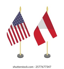 usa america and austria pole flag flat vector design 