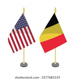 usa america and belgium pole flag flat vector design 