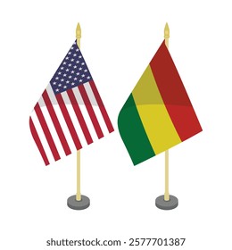 usa america and bolivia pole flag flat vector design 