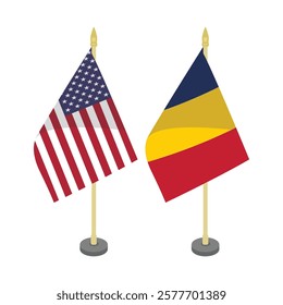 usa america and chad pole flag flat vector design 
