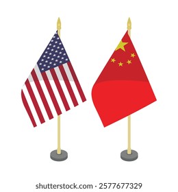 usa america and china pole flag flat vector design 