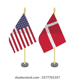 usa america and denmark pole flag flat vector design 