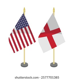 usa america and england pole flag flat vector design 