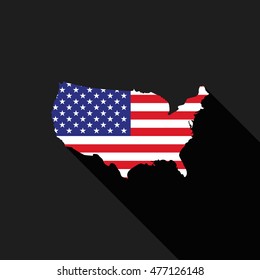 USA, America, flag map flat design, icon symbol isolated with long shadow, vector illustration
