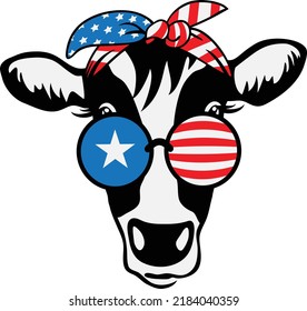 USA America Heifer Shaped Flag with Cute Glasses and Bandana Printable Vector