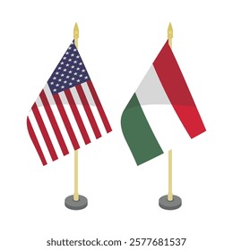 usa america and hungary pole flag flat vector design 