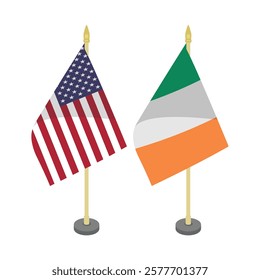 usa america and ireland pole flag flat vector design 