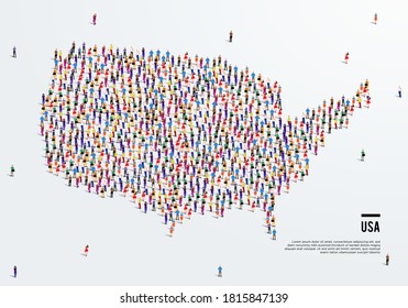 USA or America Map. Large group of people form to create a shape of United States of America Map. vector illustration.