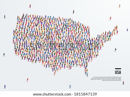 USA or America Map. Large group of people form to create a shape of United States of America Map. vector illustration.