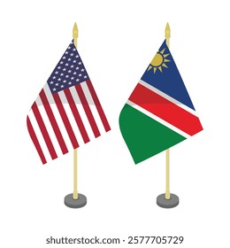 usa america and namibia pole flag flat vector design illustration