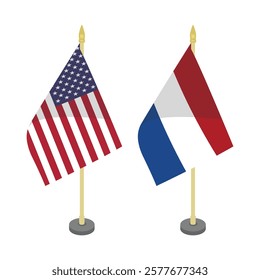 usa america and netherland pole flag flat vector design 