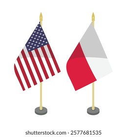 usa america and poland  pole flag flat vector design 