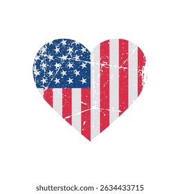 USA America retro heart flag. Love Old America.Vector  illustration isolated on white background.