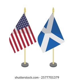 usa america and scotland pole flag flat vector design 